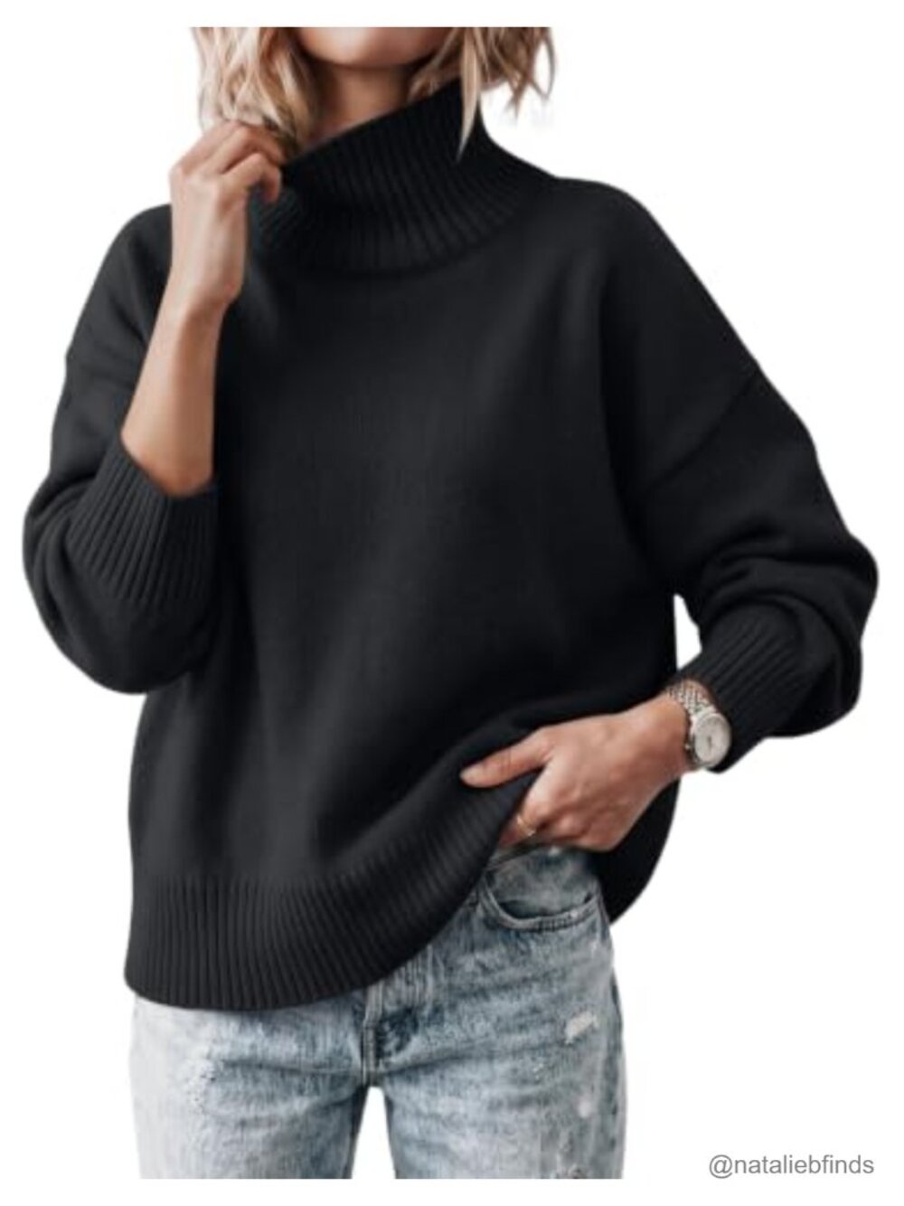Oversized Turtleneck Sweater Women Cozy Knit Pullover 47% Viscose